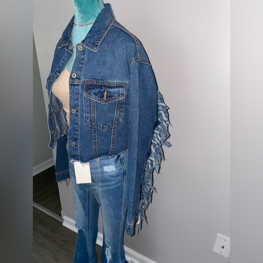 Blue Denim Fringe Jacket - Picture 3 of 10